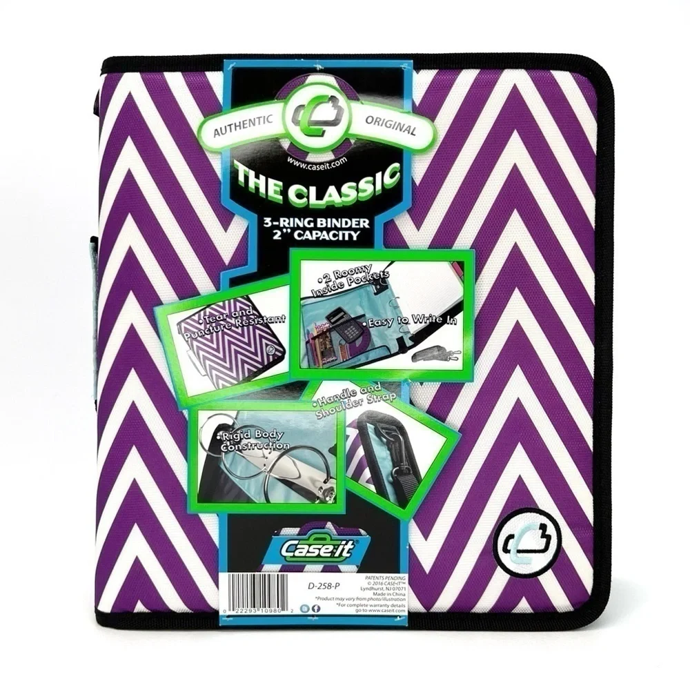 Case-It “The Classic” 2” Three Ring Binder Purple & White Chevron Blue 3 New NWT